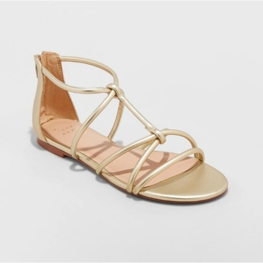 A New Day Women's Gold Strappy Zip-Up Closure Gladiator Flat Sandals Size 6